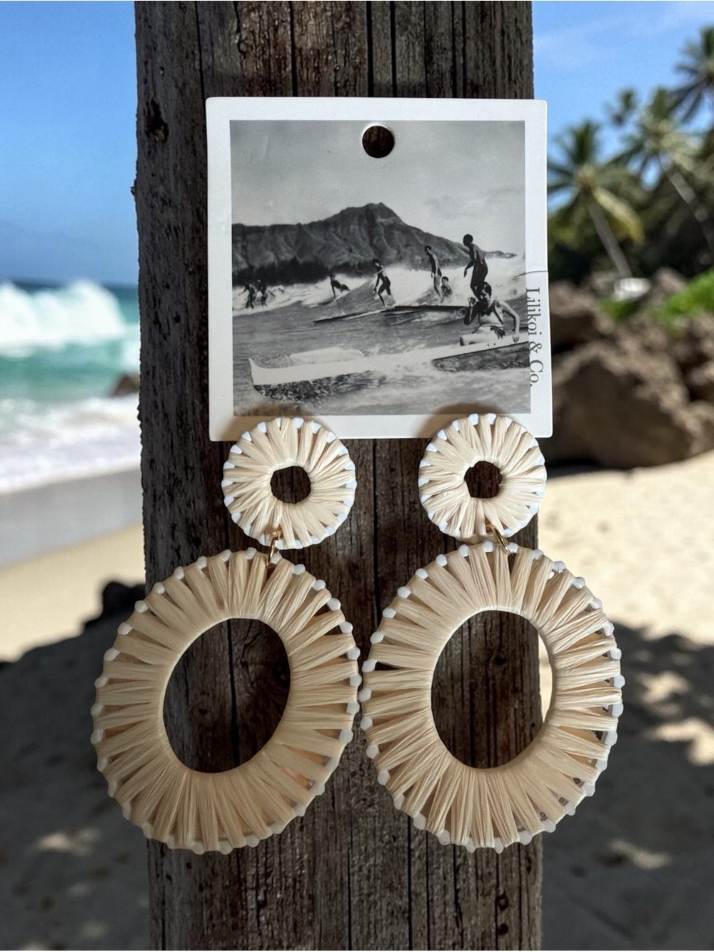 Lilikoi & Co Natural Rattan Hoop Statement Earrings